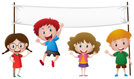 Banner template with four happy kids illustrationのイラスト素材