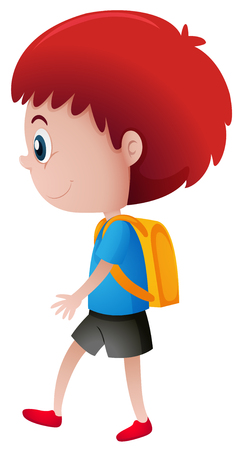School boy with yellow backpack illustrationのイラスト素材