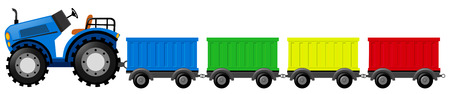 Blue tractor with four wagon carts illustrationのイラスト素材