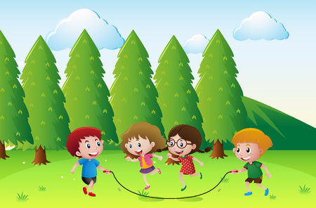 Scene with children playing rope in park illustrationのイラスト素材
