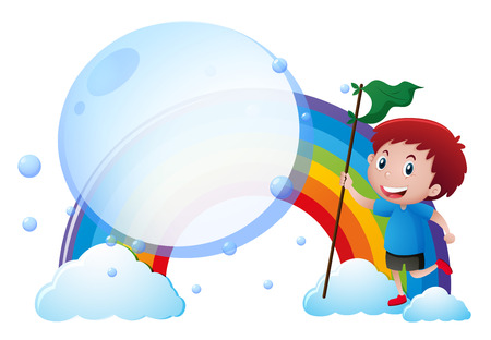 Border template with boy in the sky illustrationのイラスト素材