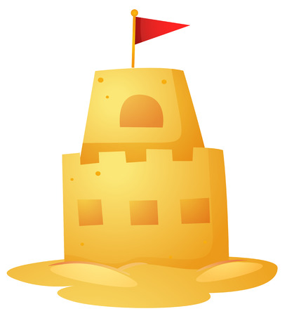 Sandcastle with red flag on top illustrationのイラスト素材