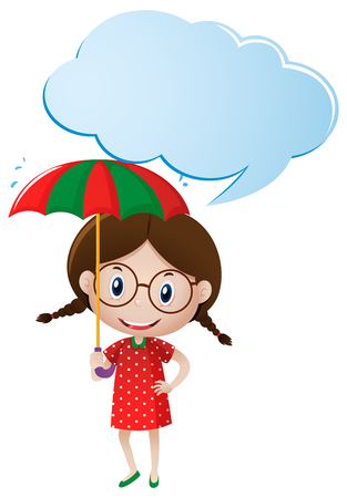 Speech bubble template with girl holding umbrella illustrationのイラスト素材