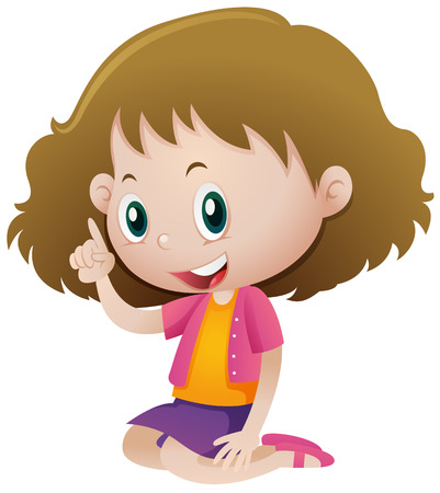 Little girl pointing finger up illustrationのイラスト素材