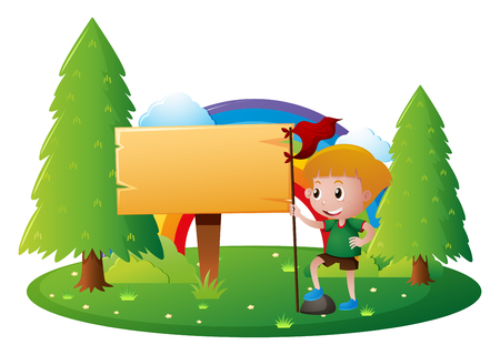 Sign template with boy in park illustrationのイラスト素材