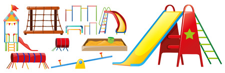 Different types of play stations in playground illustrationのイラスト素材