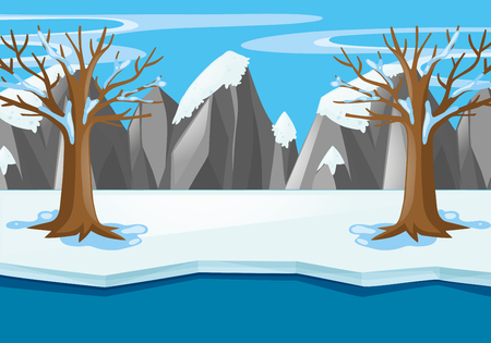 Scene with snow field and river in winter illustrationのイラスト素材