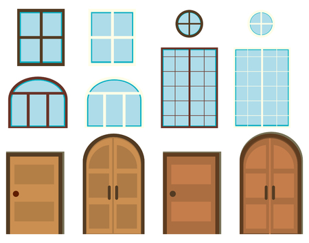 Different styles of windows and doors illustrationのイラスト素材