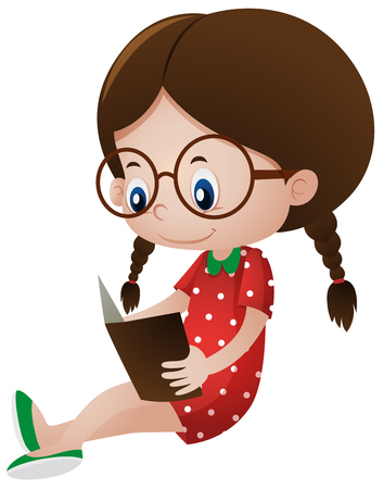 Little girl reading storybook illustrationのイラスト素材