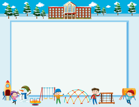 Frame template with kids in winter illustrationのイラスト素材
