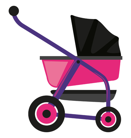 Baby trolley in pink and purple illustrationのイラスト素材
