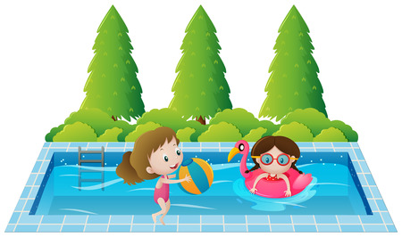 Two girls swimming in the pool illustrationのイラスト素材