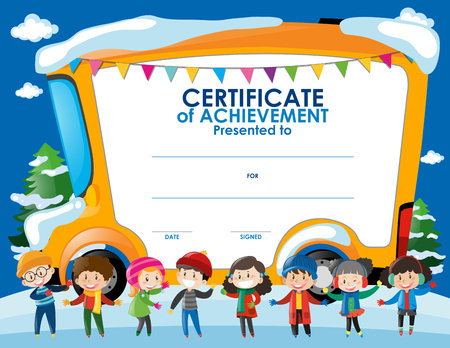Certificate template with children in winter illustrationのイラスト素材