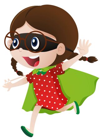 Little girl wearing cape and mask illustrationのイラスト素材