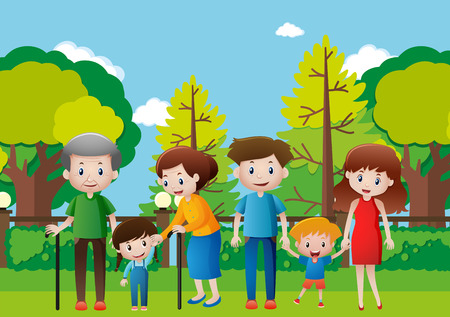 Family hanging out in the park illustrationのイラスト素材