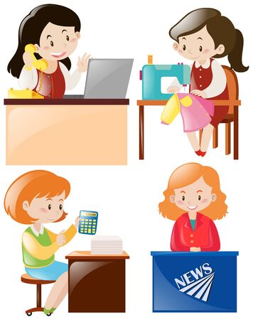 Women doing different types of job illustrationのイラスト素材