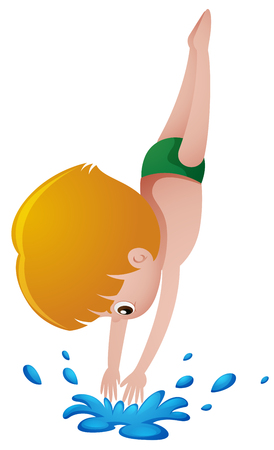 Little boy diving down the pool illustrationのイラスト素材