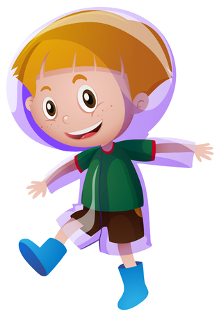 Little boy in purple raincoat illustrationのイラスト素材