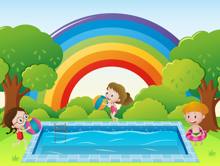 Scene with kids in the swimming ppol illustrationのイラスト素材