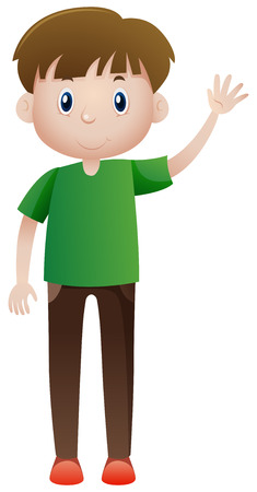 Man in green shirt waving illustrationのイラスト素材
