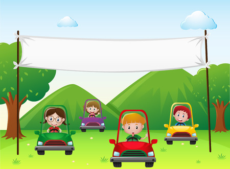Banner template with kids in cars illustrationのイラスト素材