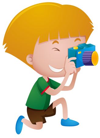 Little boy taking picture with camera illustrationのイラスト素材