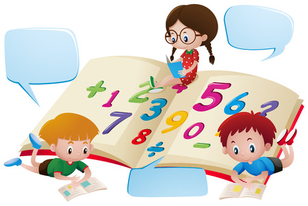 Speech bubble template with kids studying math  illustrationのイラスト素材