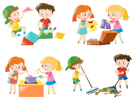 Children doing different activities illustrationのイラスト素材