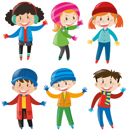 Children in winter clothes illustrationのイラスト素材