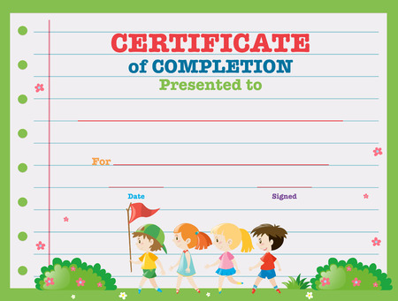 Certificate template with kids walking in the park illustrationのイラスト素材