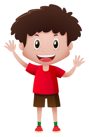 Little boy in red shirt waving hands illustrationのイラスト素材