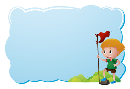 Border template with boy holding red flag illustrationのイラスト素材