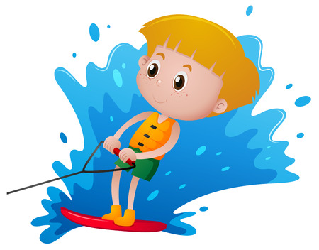 Boy playing water ski  illustrationのイラスト素材