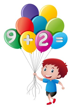 Little boy holding balloon with math equation illustrationのイラスト素材