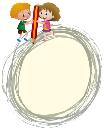Border template with kids writing illustrationのイラスト素材