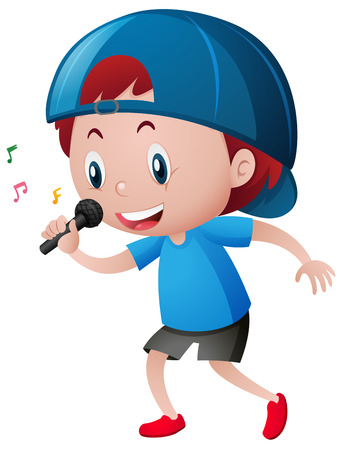 Little boy singing on microphone illustrationのイラスト素材