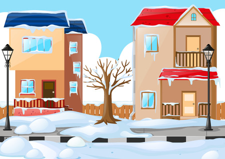 Two houses covered by the snow illustrationのイラスト素材