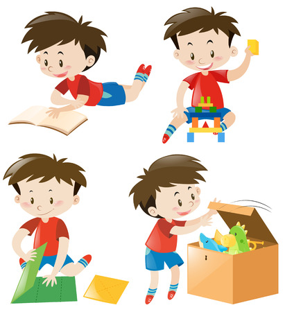 Happy boy in four actions illustrationのイラスト素材