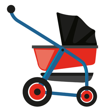Baby stroller in red and blue illustrationのイラスト素材