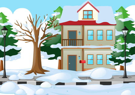 House covered with snow in winter illustrationのイラスト素材