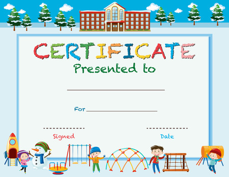 Certification template with kids at playground illustrationのイラスト素材