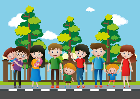 Many people standing on the pavement illustrationのイラスト素材