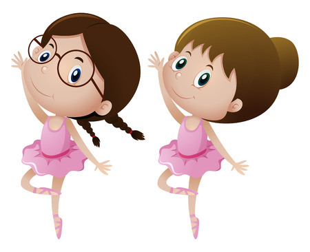 Two girls in ballet outfit dancing illustrationのイラスト素材