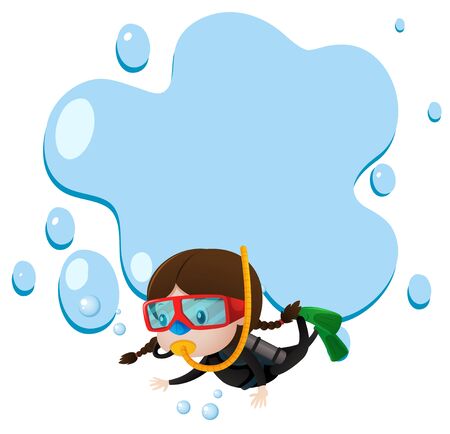 Border template with kid scuba diving illustrationのイラスト素材
