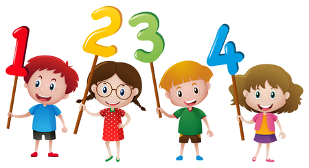 Kids holding numbers on the stick illustrationのイラスト素材