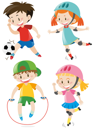 Four kids doing different sports illustrationのイラスト素材