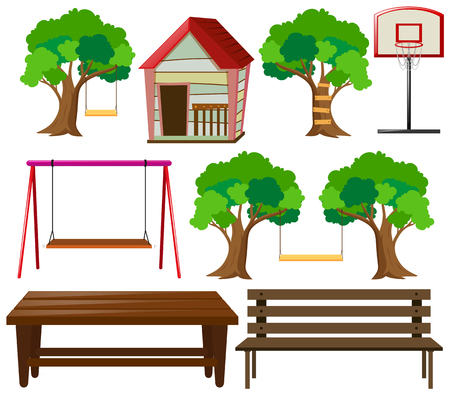 Seats and things in garden illustrationのイラスト素材