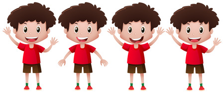 Boy in red doing different actions illustrationのイラスト素材