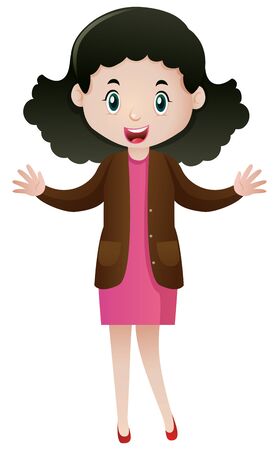 Woman wearing brown jacket and pink dress illustrationのイラスト素材
