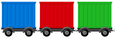 Three different colors of wagons illustrationのイラスト素材